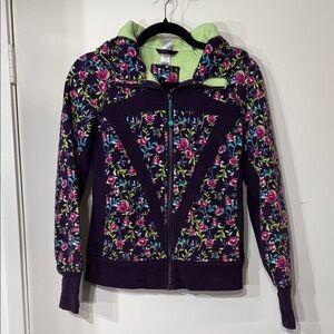 Ivivva Lululemon Floral Purple Hoodie with Green Accents Girls Size 12
